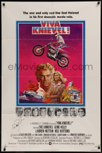 6h1507 VIVA KNIEVEL 1sh 1977 best artwork of the greatest daredevil jumping his motorcycle!
