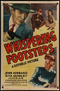 6h1519 WHISPERING FOOTSTEPS 1sh 1943 John Hubbard & Rita Quigley, murder mystery art!
