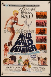 6h1529 WILD WILD WINTER 1sh 1966 half-clad teen skier, Jay and The Americans & early rockers!