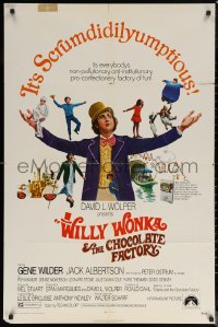6h1531 WILLY WONKA & THE CHOCOLATE FACTORY 1sh 1971 Gene Wilder, it's scrumdidilyumptious!