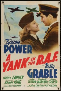 6h1544 YANK IN THE R.A.F. style B 1sh 1941 close-up Tyrone Power & Betty Grable in uniform, rare!