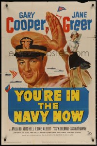 6h1548 YOU'RE IN THE NAVY NOW 1sh 1951 art of Naval officer Gary Cooper, sexy Jane Greer!