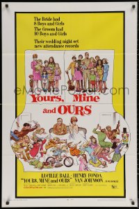 6h1551 YOURS, MINE & OURS 1sh 1968 art of Henry Fonda, Lucy Ball & their 18 kids by Frank Frazetta!