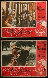 6h0119 BOOTS OF DESTINY set of 4 Italian 10x12 pbustas 1937 cowboy Ken Maynard in a thriller!