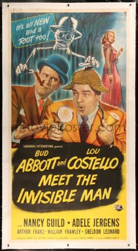 6j0009 ABBOTT & COSTELLO MEET THE INVISIBLE MAN linen 3sh 1951 art of Bud & Lou with monster, rare!