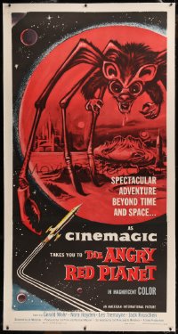 6j0010 ANGRY RED PLANET linen 3sh 1960 great artwork of gigantic drooling bat-rat-spider creature!