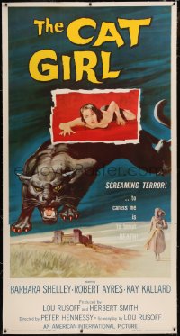 6j0012 CAT GIRL linen 3sh 1957 black panther & sexy girl art, to caress her is to tempt DEATH, rare!