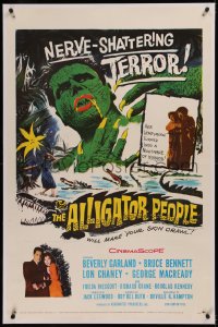 6j0066 ALLIGATOR PEOPLE linen 1sh 1959 Beverly Garland, Lon Chaney, they'll make your skin crawl!
