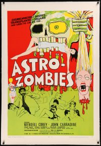 6j0067 ASTRO-ZOMBIES linen 1sh 1968 great wild art of creature eating sexy girl & holding severed head!