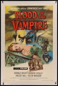 6j0075 BLOOD OF THE VAMPIRE linen 1sh 1958 he begins where Dracula left off, Joseph Smith horror art!