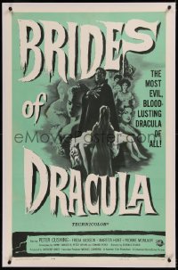 6j0079 BRIDES OF DRACULA linen 1sh 1960 Terence Fisher, Hammer horror, vampire art by Joeseph Smith!