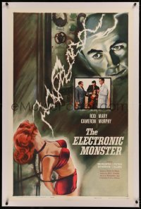 6j0095 ELECTRONIC MONSTER linen 1sh 1960 Rod Cameron, artwork of sexy girl shocked by electricity!
