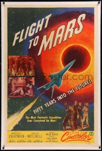 6j0102 FLIGHT TO MARS linen 1sh 1951 the most fantastic expedition ever conceived by man, cool art!