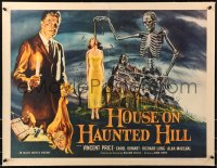 6j0050 HOUSE ON HAUNTED HILL linen 1/2sh 1959 classic Vincent Price & skeleton with hanging girl!