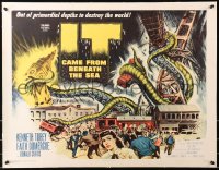 6j0052 IT CAME FROM BENEATH THE SEA linen 1/2sh 1955 Ray Harryhausen, tidal wave of terror, cool art!