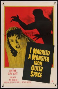 6j0117 I MARRIED A MONSTER FROM OUTER SPACE linen 1sh 1958 great c/u of Gloria Talbott & alien shadow!
