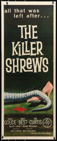 6j0032 KILLER SHREWS linen insert 1959 classic art of all that was left after the monster attack!