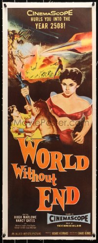 6j0041 WORLD WITHOUT END linen insert 1956 CinemaScope's first sci-fi thriller, Reynold Brown art!