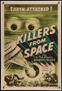 6j0121 KILLERS FROM SPACE linen 1sh 1954 bulb-eyed men invade Earth from flying saucers, cool art!