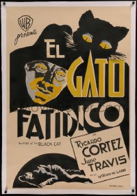 6j0029 CASE OF THE BLACK CAT linen South American 1936 noir art of Cortez as Perry Mason, ultra rare!