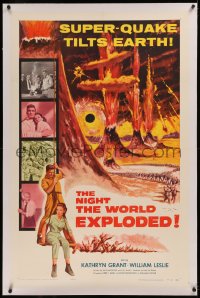 6j0133 NIGHT THE WORLD EXPLODED linen 1sh 1957 a super-quake tilts the Earth, wild disaster artwork!