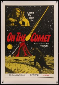 6j0136 ON THE COMET linen 1sh 1977 Jules Verne, Czech animation & live action combined, ultra rare!