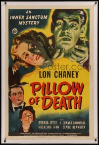 6j0140 PILLOW OF DEATH linen 1sh 1945 art of Lon Chaney Jr, Universal Inner Sanctum mystery thriller!