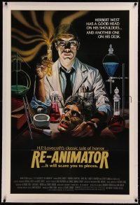 6j0144 RE-ANIMATOR linen 1sh 1985 great art of mad scientist Jeffrey Combs with severed head!