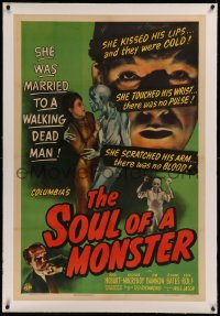 6j0148 SOUL OF A MONSTER linen 1sh 1944 blood-chilling horror, cool art of zombie attacking!