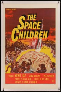 6j0150 SPACE CHILDREN linen 1sh 1958 Jack Arnold, great art of kids, rocket & giant alien brain!