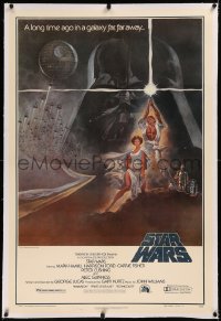 6j0153 STAR WARS linen second printing 1sh 1977 George Lucas classic epic, Tom Jung art!