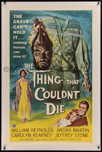 6j0155 THING THAT COULDN'T DIE linen 1sh 1958 great artwork of monster holding its own severed head!