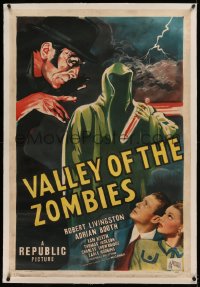 6j0159 VALLEY OF THE ZOMBIES linen 1sh 1946 great art of death figure & man in black, very rare!