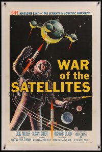 6j0165 WAR OF THE SATELLITES linen 1sh 1958 the ultimate in scientific monsters, cool astronaut art!
