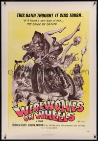 6j0167 WEREWOLVES ON WHEELS linen 1sh 1971 great art of wolfman biker on motorcycle by Joseph Smith!