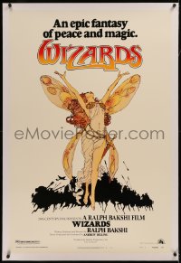 6j0168 WIZARDS linen style B 1sh 1977 Ralph Bakshi directed animation, fantasy art by William Stout!