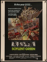 6k0150 SOYLENT GREEN 30x40 1973 art of Charlton Heston trying to escape riot control by John Solie!