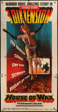 6k0139 HOUSE OF WAX 3D 3sh 1953 cool art of monster & sexy girls kicking off the movie screen, rare!