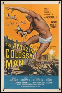6k0078 AMAZING COLOSSAL MAN 1sh 1957 AIP, Bert I. Gordon, art of the giant monster by Albert Kallis!