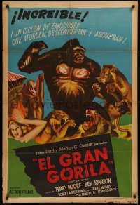 6k0063 MIGHTY JOE YOUNG Argentinean R1950s 1st Ray Harryhausen, art of ape rescuing girl from lions!