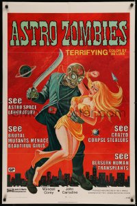 6k0080 ASTRO-ZOMBIES 1sh R1971 great different art of creature holding sexy woman and machete!