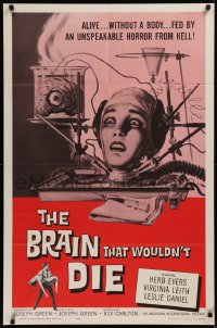 6k0084 BRAIN THAT WOULDN'T DIE 1sh 1962 alive w/o a body, horror art of Leith by Reynold Brown!
