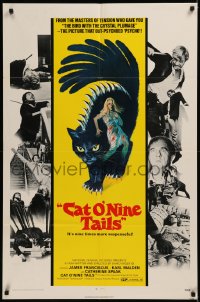 6k0086 CAT O' NINE TAILS 1sh 1971 Dario Argento's Il Gatto a Nove Code, wild horror art of cat!