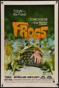 6k0099 FROGS 1sh 1972 great horror art of man-eating amphibian, today the pond - tomorrow the world!