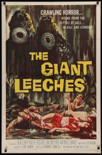 6k0101 GIANT LEECHES 1sh 1959 rising from the depths of Hell to kill and conquer, great art!