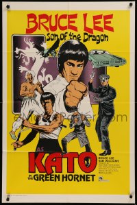 6k0102 GREEN HORNET 1sh 1974 cool art of Van Williams & giant Bruce Lee as Kato with nunchucks!
