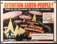 6k0023 EARTH VS. THE FLYING SAUCERS style A 1/2sh 1956 sci-fi classic, cool art of UFOs & aliens!