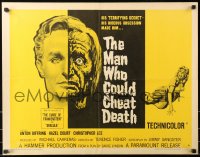 6k0167 MAN WHO COULD CHEAT DEATH style A 1/2sh 1959 Hammer, cool half-alive & half-dead headshot art!