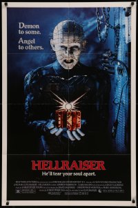 6k0106 HELLRAISER 1sh 1987 Clive Barker horror, great image of Pinhead, he'll tear your soul apart!