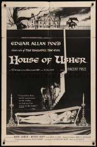 6k0108 HOUSE OF USHER 1sh R1967 Edgar Allan Poe's tale of the ungodly & evil, art by Reynold Brown!